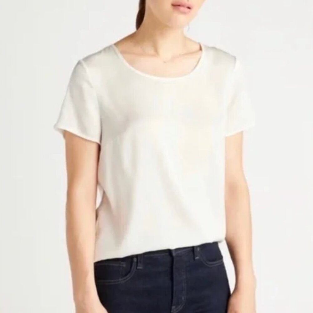 Quince Washable Stretch Silk Top Ivory - Size L